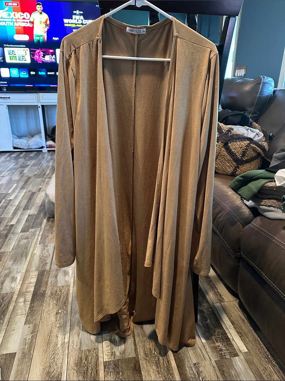 Women's Open-Front Long Cardigan Sweater - Tan